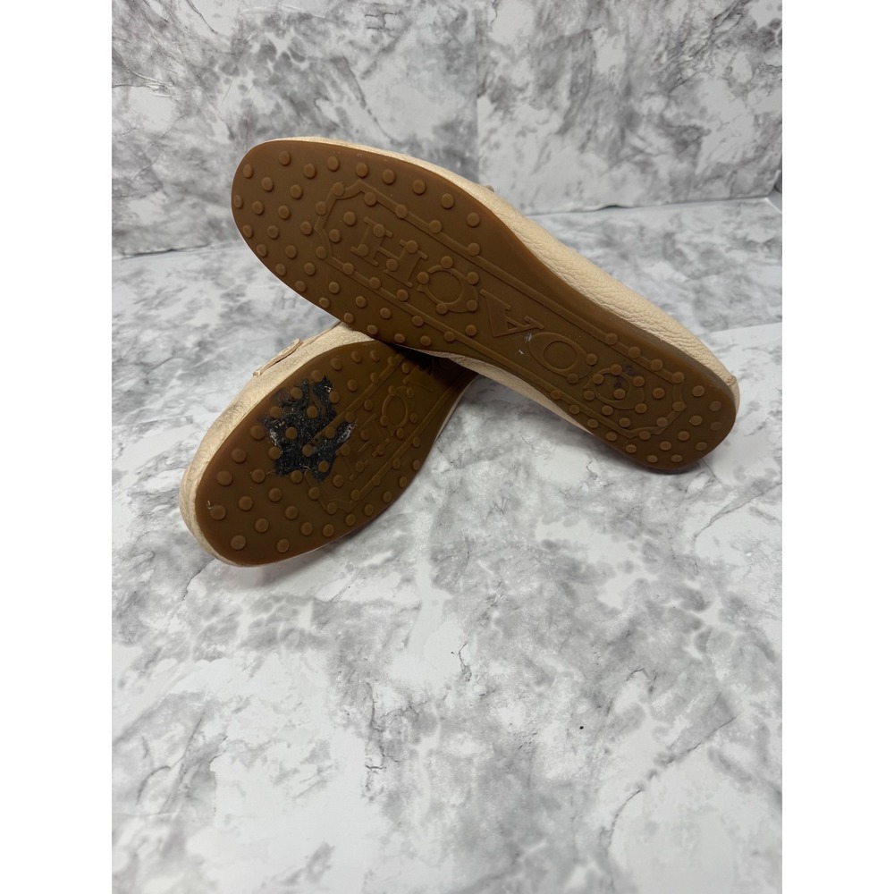 Coach  💛Pebbled Leather Driving Loafers Cream Beige Logo Hardware Flats 11 - Picture 8 of 11